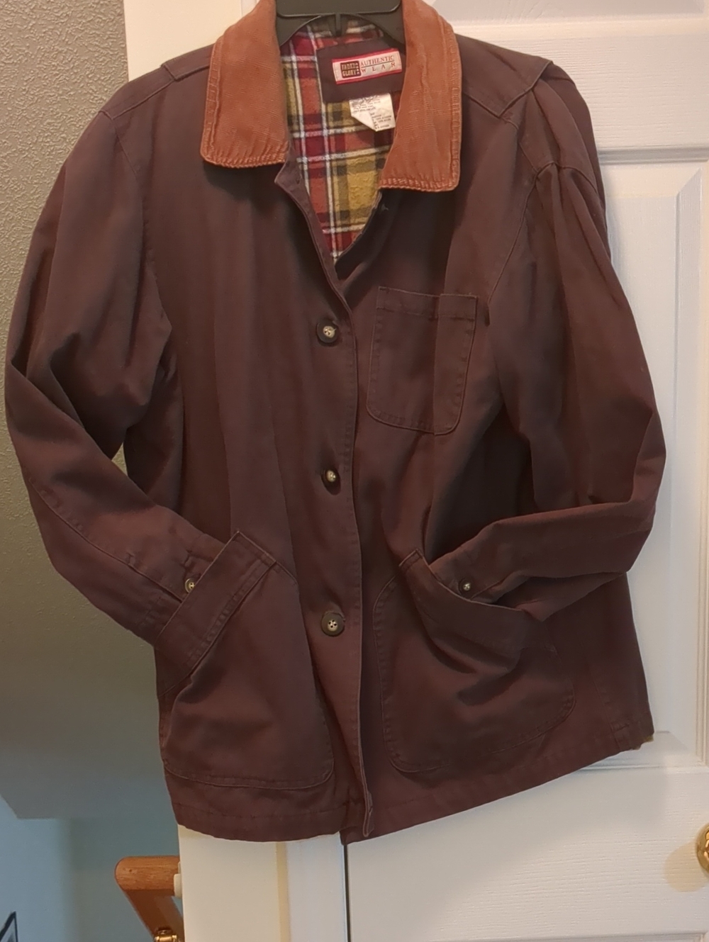 Vintage 90s Faded Glory Dark Brown Barn  Jacket with Tan Corduroy Collar